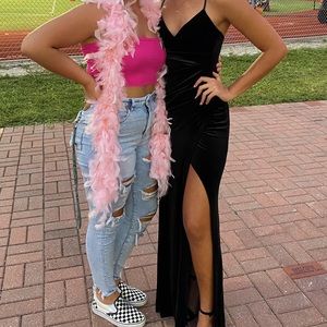 black velvet gown/ prom dress with a slit